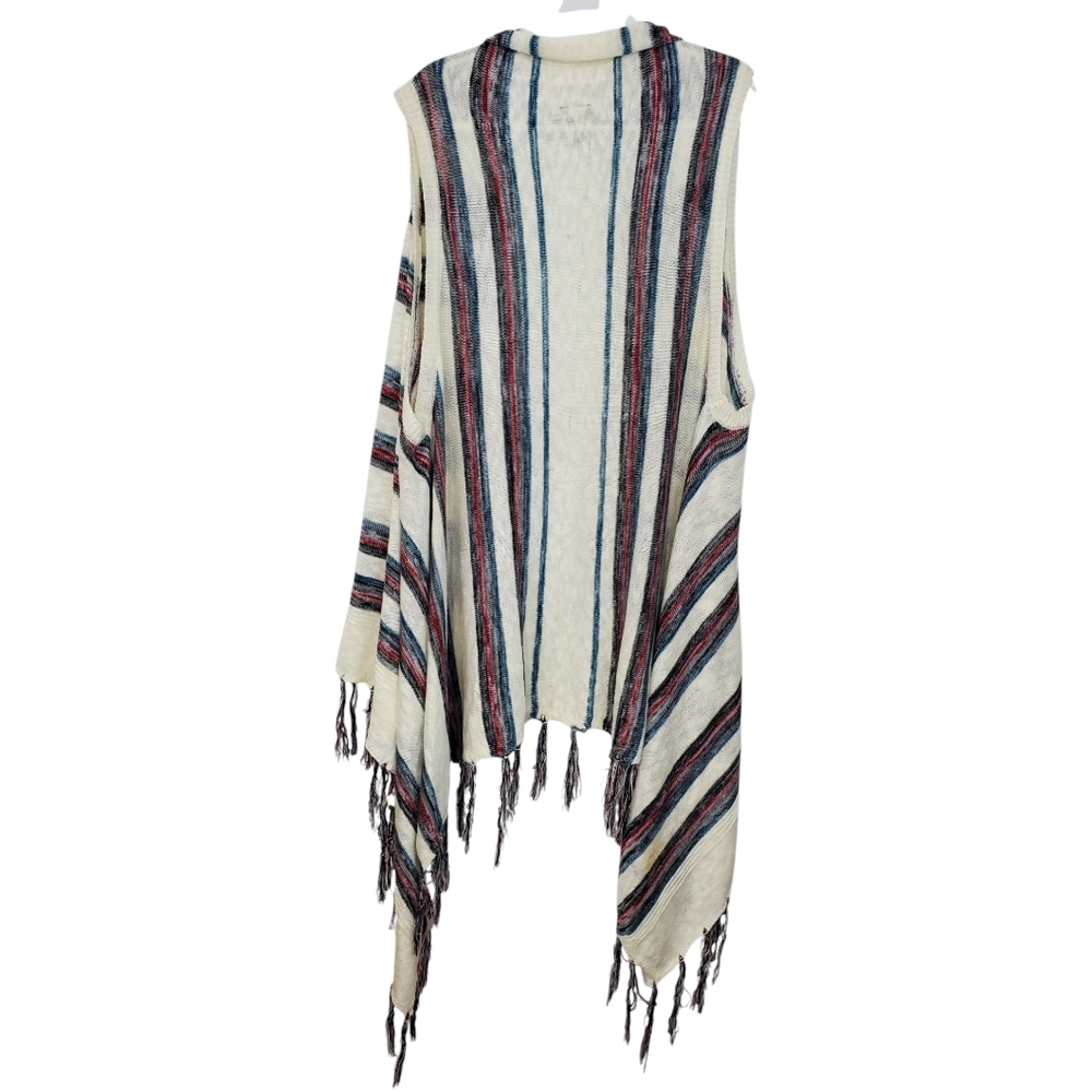 Torrid Striped Knit Fringed Vest Waterfall Front Cream Red Blue Sz 4 Pre-Owned - Picture 5 of 12